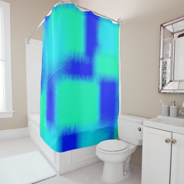 Rideaux De Douche Patchwork bleu et vert (En situation)
