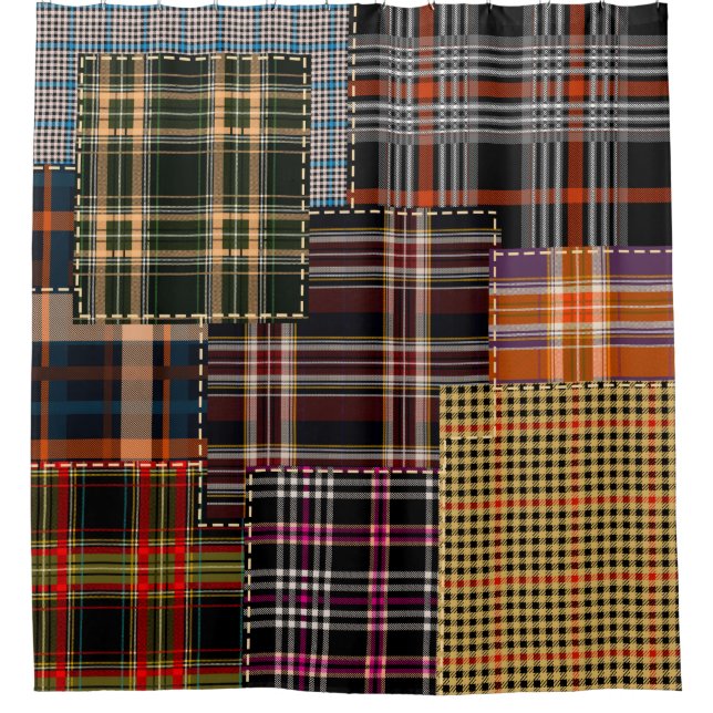 Rideaux De Douche patchwork chercks motif, design tartan, surface  (Devant)