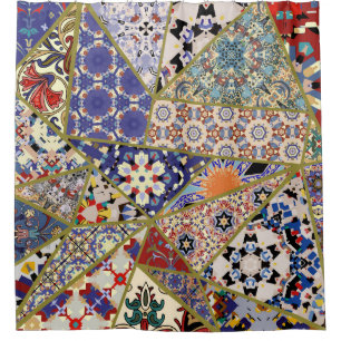Rideaux De Douche patchwork de carreaux d'origine espagnole Abstrait