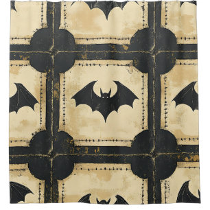 Rideaux De Douche Patchwork de Grunge Denim Halloween avec chauves-s
