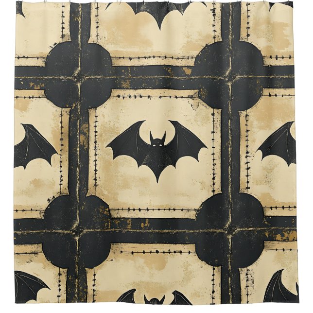 Rideaux De Douche Patchwork de Grunge Denim Halloween avec chauves-s (Devant)