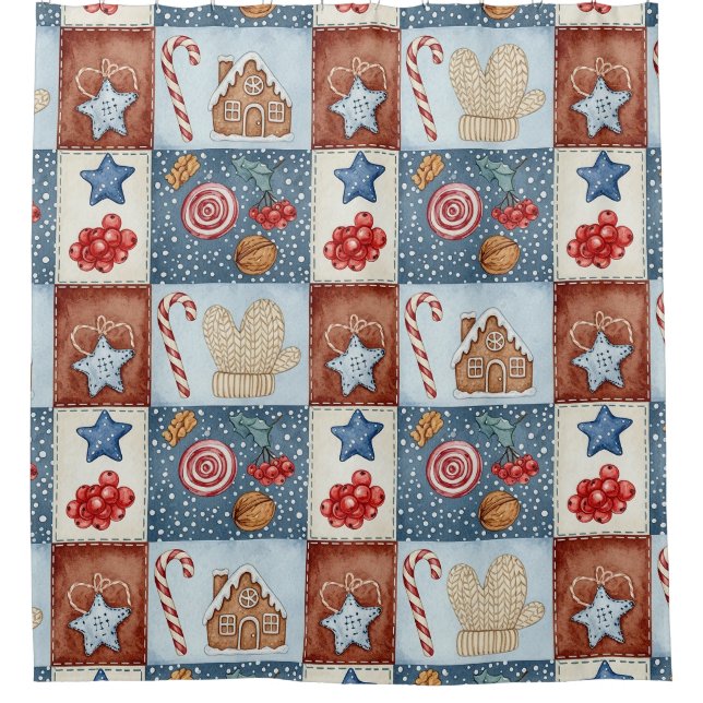 Rideaux De Douche Patchwork de Noël Cozy Winter (Devant)