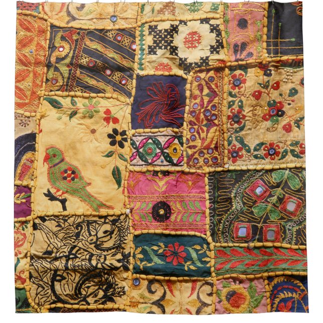 Rideaux De Douche Patchwork indien : Tissu du marché de Hampi. (Devant)