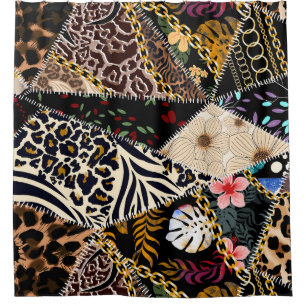 Rideaux De Douche Patchwork Leopard : Ethnic Lining Design.