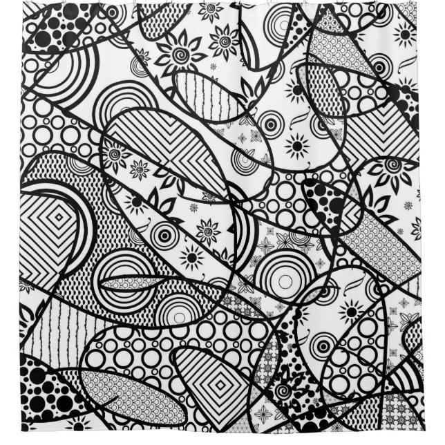 Rideaux De Douche Patchwork motif noir et blanc 01 (Devant)