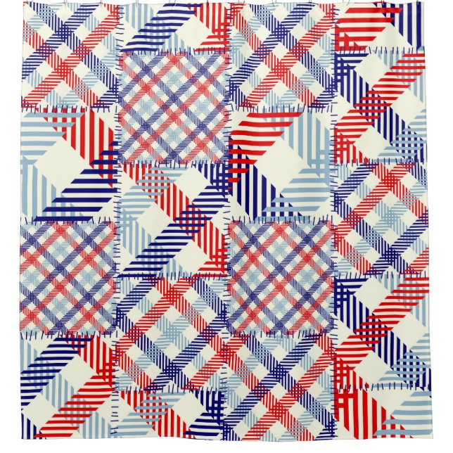 Rideaux De Douche Patchwork Plaid Classique : Motif Carré (Devant)