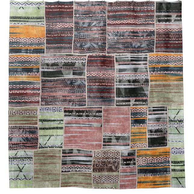Rideaux De Douche Patchwork Quilt Collage Impression transparente. (Devant)