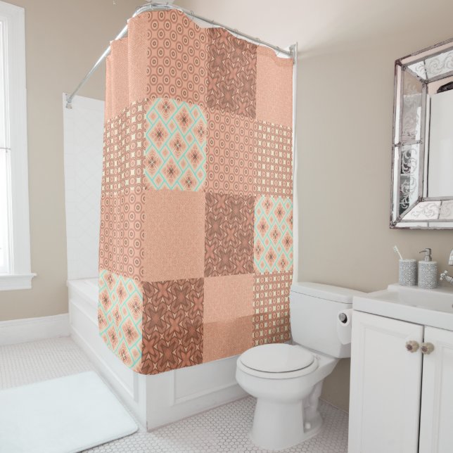 Rideaux De Douche Patchwork Rose Rétro (En situation)
