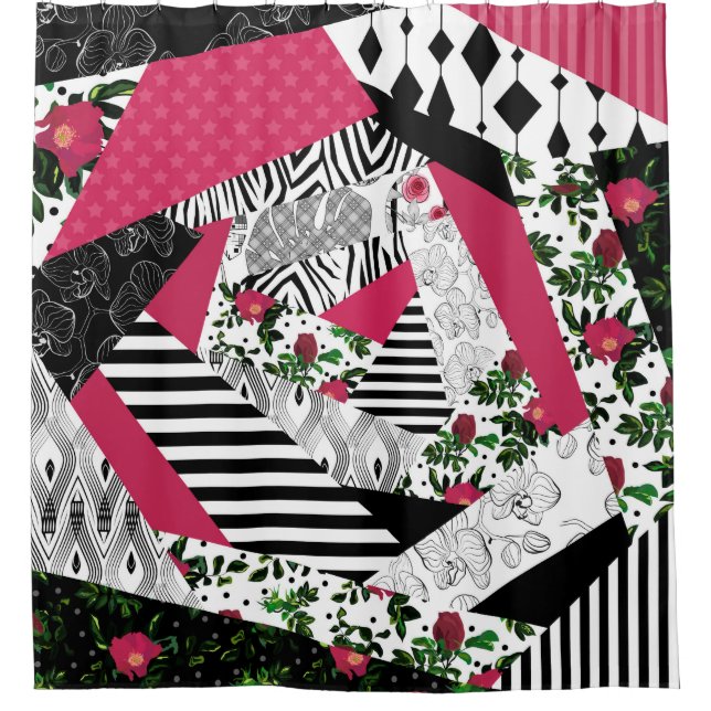 Rideaux De Douche patchwork rouge, populaire, patchwork lancer oreil (Devant)