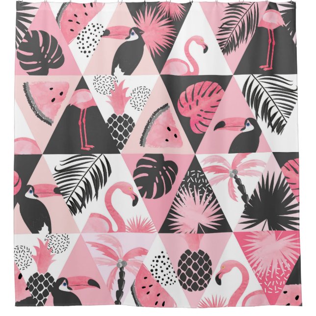 Rideaux De Douche Patchwork Tropical : Flamant rose Watermelon Seaml (Devant)