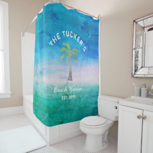 Rideaux De Douche Patiné Ocean Blue Green Beach House Tropical