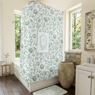 Rideaux De Douche Patrimoine Luxe Sauge Toile Française Monogramme B