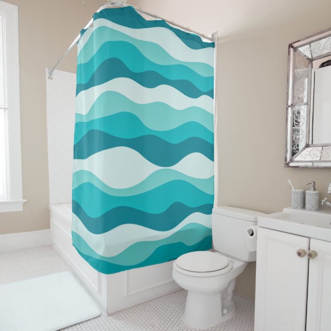 Rideaux De Douche Pattern Blue Ocean Waves | (En situation)