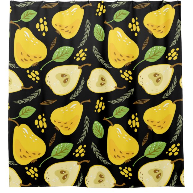 Rideaux De Douche Pattern with sweet yellow pears with leaves, flowe (Devant)