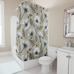 Rideaux De Douche Pavot blanc et coccinelle