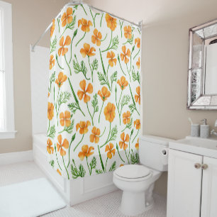 Rideaux De Douche Pavot de Californie, fleurs d'été, orange wil