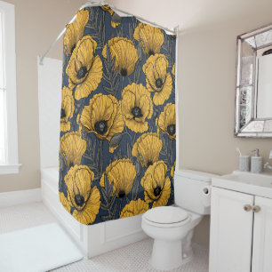 Rideaux De Douche Pavot jaune sur la marine