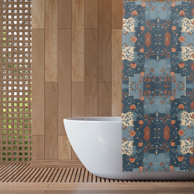 Rideaux De Douche Pays Blue Rust Rustique Ferme (Créateur téléchargé)