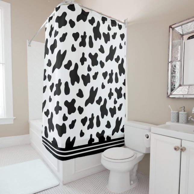 Rideaux De Douche Pays Peau de vache noire et blanche Motif et rayur (En situation)