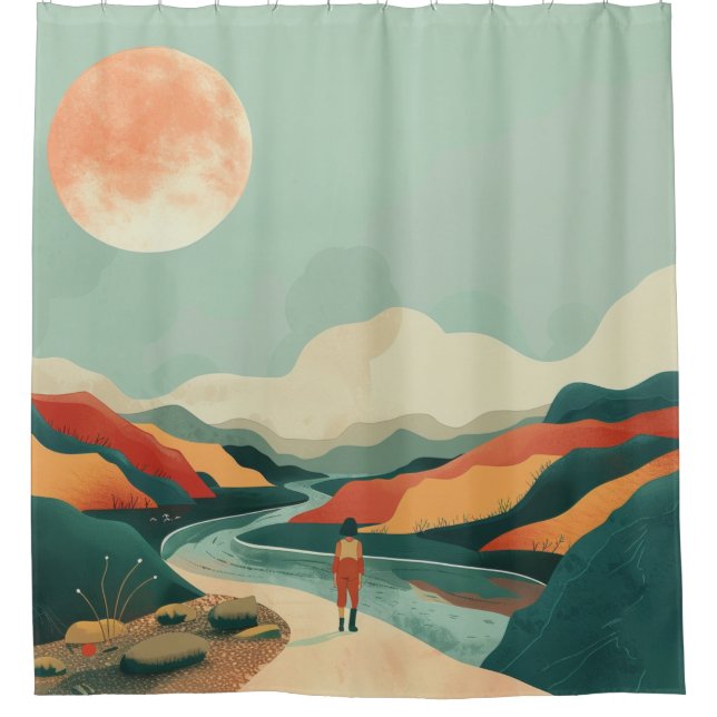 Rideaux De Douche Paysage Abstrait de Boho (14) (Devant)