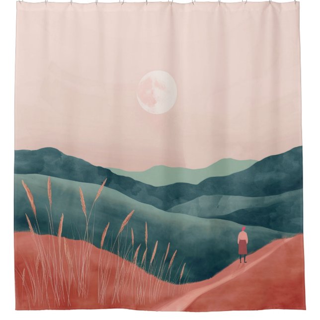 Rideaux De Douche Paysage Abstrait de Boho (7) (Devant)