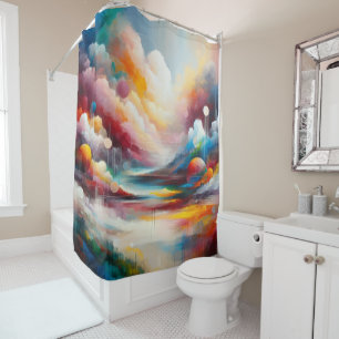 Rideaux De Douche Paysage d'art Abstrait moderne Rouge Bleu Vert