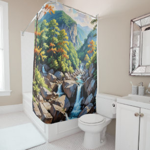 Rideaux De Douche Paysage de la cascade de Serene Mountain