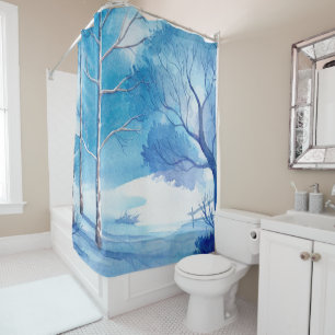 Rideaux De Douche Paysage d'hiver Aquarelles Illustration