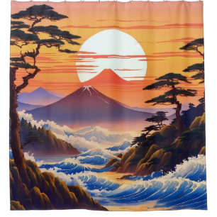 Rideaux De Douche Paysage du coucher du soleil japonais