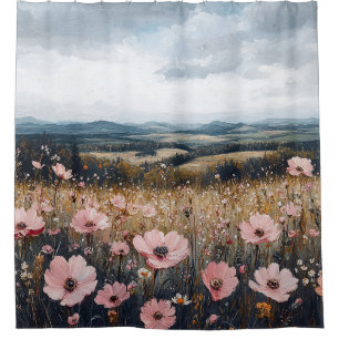 Rideaux De Douche Paysage Fleur sauvage rose pâle