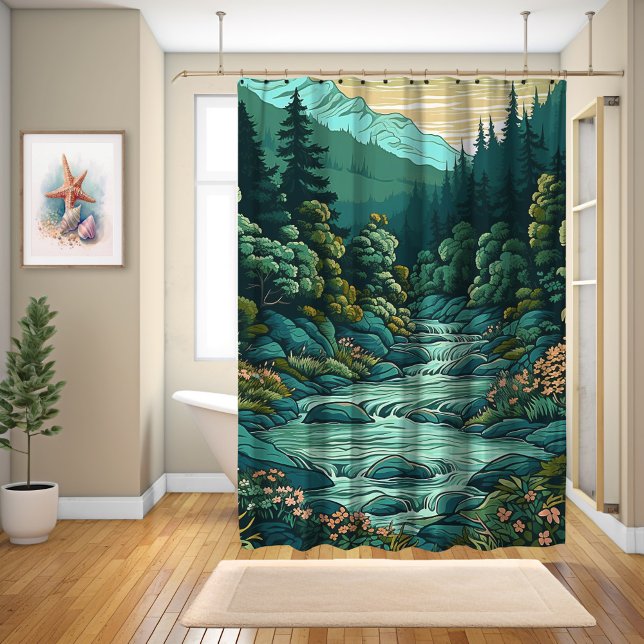 Rideaux De Douche Paysage Forêt Japonaise Style Art Anime (Créateur téléchargé)