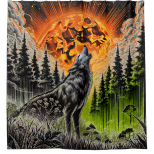 Rideaux De Douche Paysage nocturne radieux avec lune explosive arden
