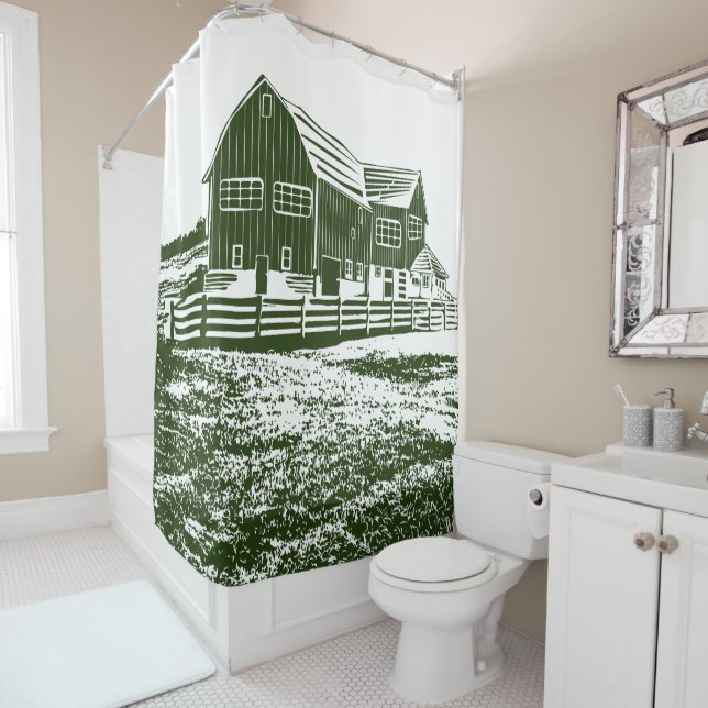 Rideaux De Douche Paysage rural maison de ferme de style coupe (En situation)
