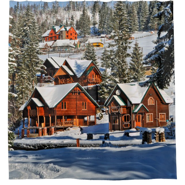 Rideaux De Douche Paysage, ski, neige, hiver, actif, air, froid, (Devant)