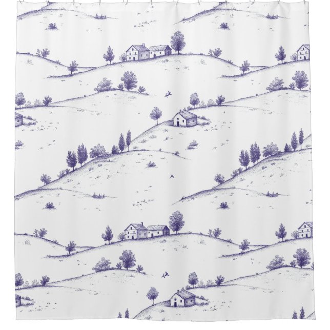 Rideaux De Douche Paysage Toile Bleue Vintage (Devant)