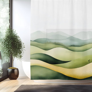 Rideaux De Douche Paysage traditionnel japonais à l'aquarelle