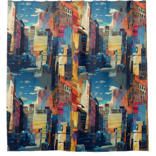 Rideaux De Douche Paysage urbain cyberpunk abstrait (4)
