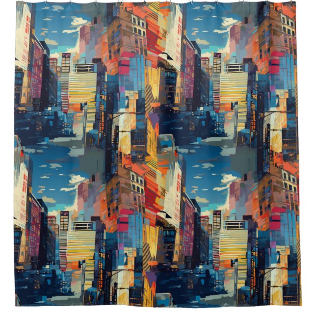 Rideaux De Douche Paysage urbain cyberpunk abstrait (4) (Devant)