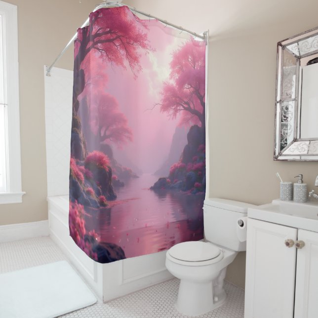 Rideaux De Douche Paysage zen rose flamant (En situation)