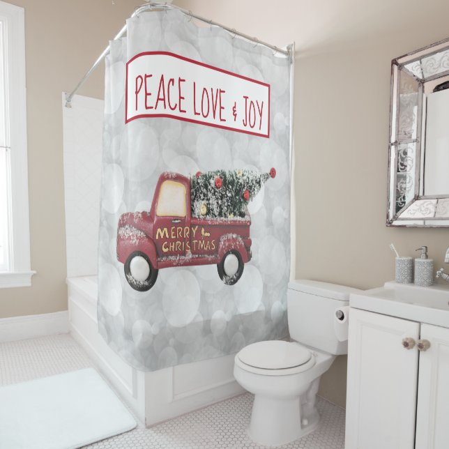 Rideaux De Douche Peace Love & Joy Toy Truck Silver Bokeh (En situation)