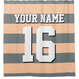 Rideaux De Douche Peach Charcoal Sports Jersey Preppy Stripe