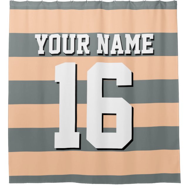 Rideaux De Douche Peach Charcoal Sports Jersey Preppy Stripe (Devant)