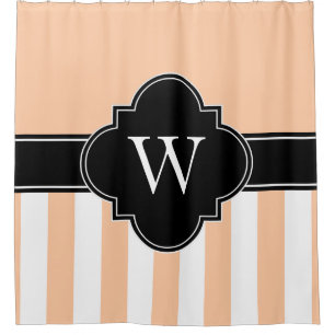 Rideaux De Douche Peach White LG Stripe 1ICBR Black Monogramme