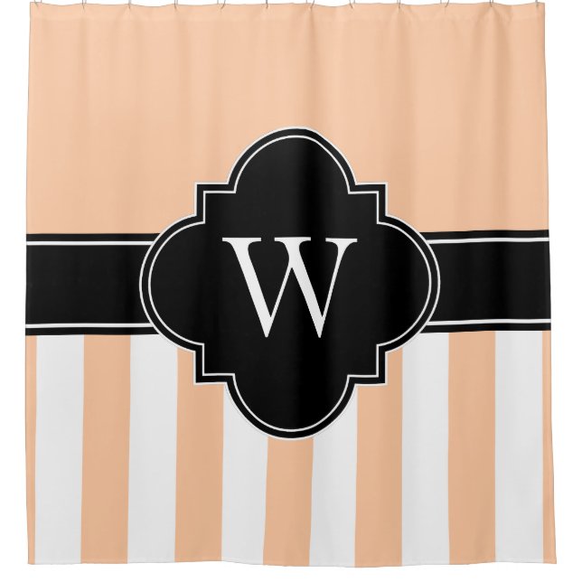 Rideaux De Douche Peach White LG Stripe 1ICBR Black Monogramme (Devant)