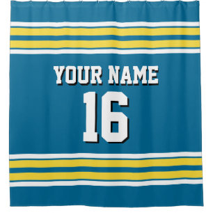 Rideaux De Douche Peacock Bleu Jaune Blancs Sport Jersey