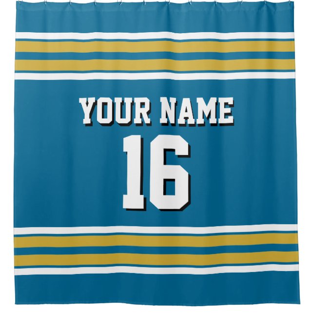 Rideaux De Douche Peacock Blue Gold White Strips Sports Jersey (Devant)