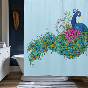 Rideaux De Douche Peacock Blue Lotus Fleur Henné