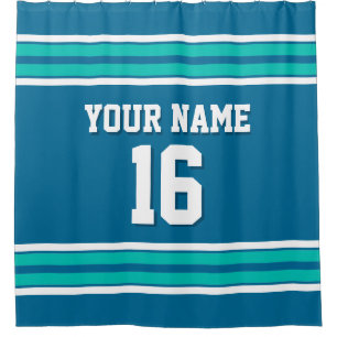 Rideaux De Douche Peacock Blue Turquoise White Strips Sports Jersey