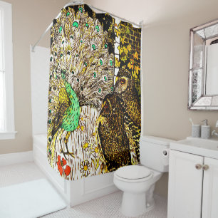 Rideaux De Douche Peacock et Owls Art nouveau néerlandais