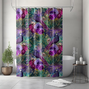 Rideaux De Douche Peacocks vintages Purple Vert Turquoise Élégant